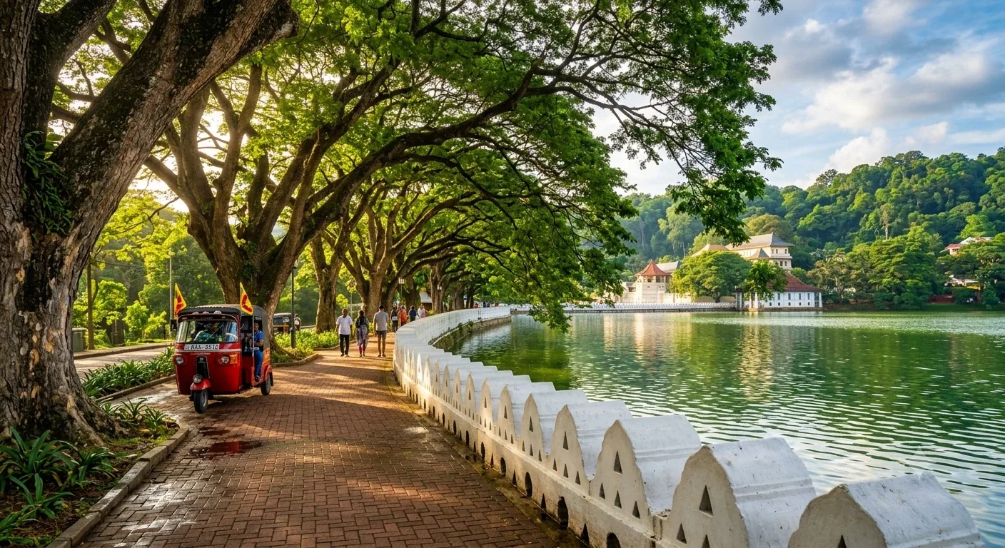 Tree-lined walkway beside Kandy Lake